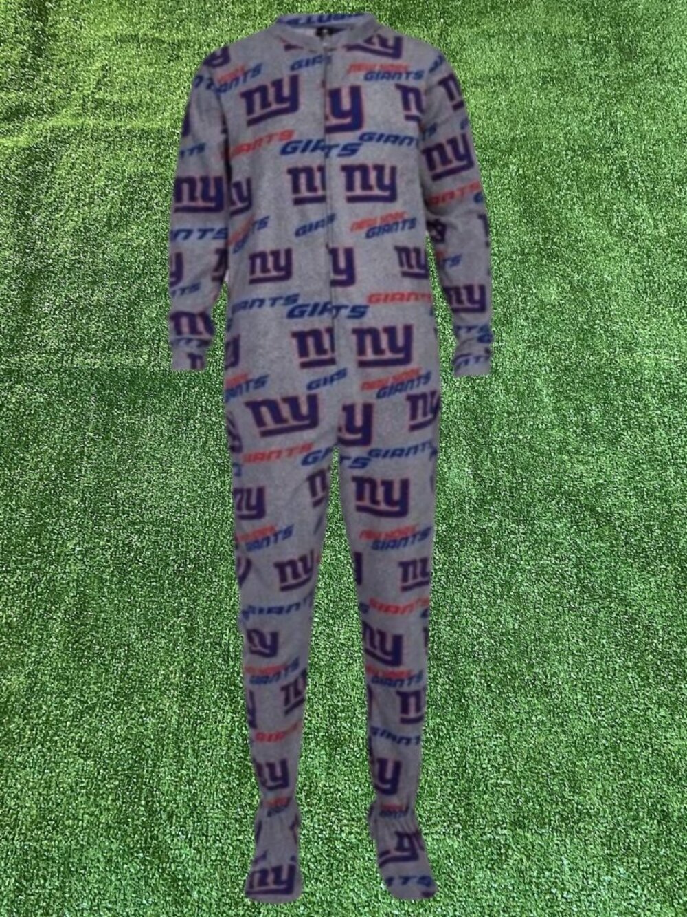New York Giants NFL Official Logo Fleece Footed Pajamas Sleepwear Unisex XL